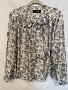 Jones New York 100% Silk Floral Tie Neck Blouse 16W Plus Size